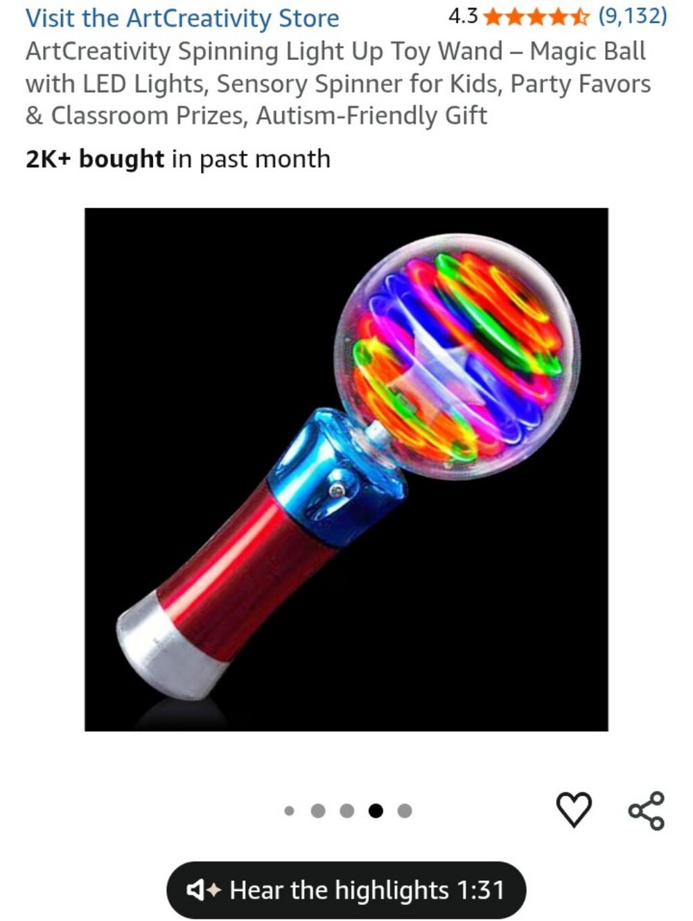 Art Creativity Spinning Light Up Toy Wand- Magic Ball With LED Lights